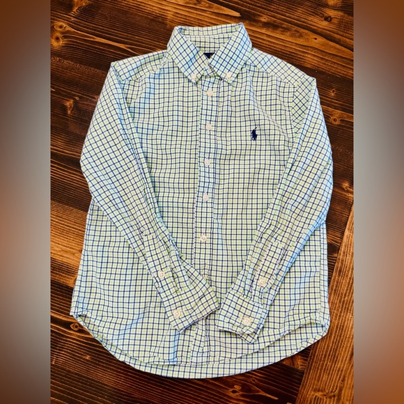 Ralph Lauren Boys Blue and Green Checkered Button Down Shirt - Picture 1 of 4